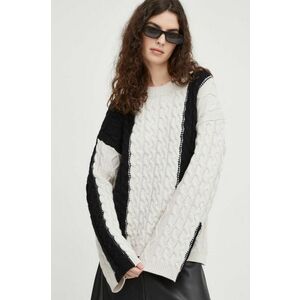 Herskind pulover de lana femei, culoarea bej, călduros, cu turtleneck imagine