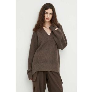 Herskind pulover de lana femei, culoarea maro imagine