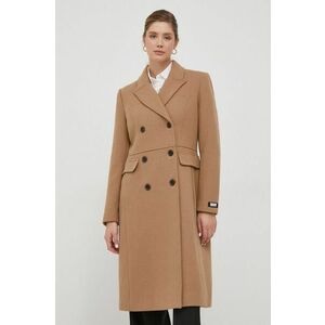Dkny palton de lana culoarea maro, de tranzitie, cu doua randuri de nasturi imagine