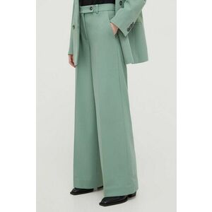 Lovechild pantaloni femei, culoarea verde, drept, high waist imagine