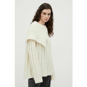 Lovechild pulover de lana femei, culoarea bej, călduros, cu guler imagine