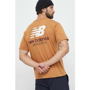 New Balance tricou din bumbac barbati, culoarea maro, cu imprimeu imagine