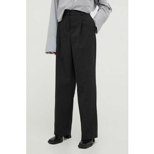 Herskind pantaloni din lana Theis culoarea gri, fason chinos, high waist imagine