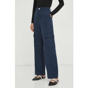 Custommade pantaloni femei, culoarea albastru marin, drept, high waist imagine