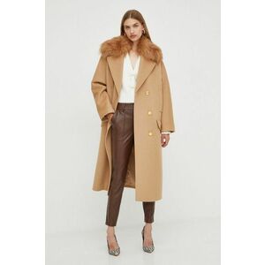 Elisabetta Franchi palton de lana culoarea bej, de tranzitie, oversize imagine