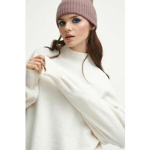 Medicine pulover din amestec de lana femei, culoarea bej, călduros, cu turtleneck imagine
