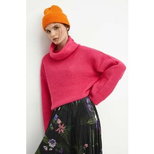 Medicine pulover din amestec de lana femei, culoarea roz, călduros, cu guler imagine