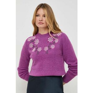 Silvian Heach pulover din amestec de lana femei, culoarea violet, cu turtleneck imagine