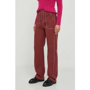 United Colors of Benetton pantaloni de bumbac culoarea bordo, drept, high waist imagine