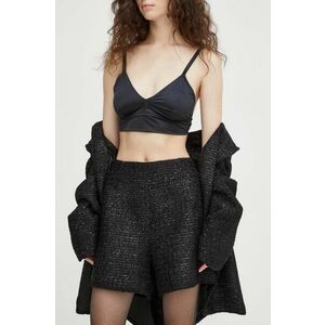 Bruuns Bazaar pantaloni scurti femei, culoarea negru, neted, high waist imagine