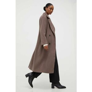Answear Lab palton femei, culoarea maro, de tranzitie, cu doua randuri de nasturi imagine
