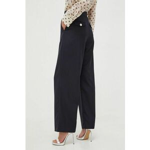 Custommade pantaloni de lana culoarea albastru marin, lat, high waist imagine