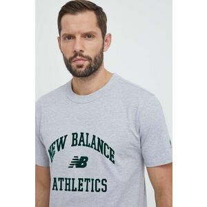 New Balance tricou din bumbac barbati, culoarea gri, cu imprimeu imagine