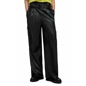 AllSaints pantaloni de piele Harlyn femei, culoarea negru, lat, high waist imagine