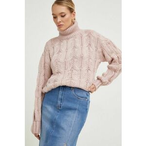 Answear Lab pulover de lana culoarea roz, cu guler imagine