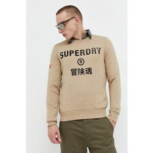 Superdry bluza barbati, culoarea bej, cu imprimeu imagine