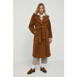 Sisley palton femei, culoarea maro, de tranzitie, oversize imagine
