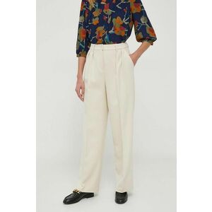 United Colors of Benetton pantaloni femei, culoarea bej, lat, high waist imagine