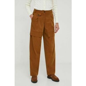 Sisley pantaloni femei, culoarea maro, lat, high waist imagine