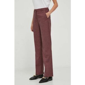 United Colors of Benetton pantaloni din lana culoarea roz, drept, high waist imagine