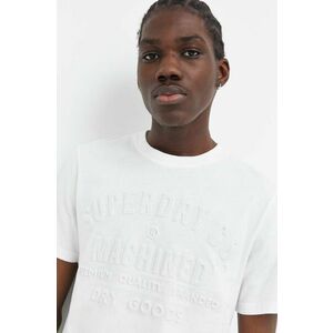 Superdry tricou din bumbac barbati, culoarea bej, cu imprimeu imagine