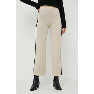 Beatrice B pantaloni de lana culoarea bej, drept, high waist imagine