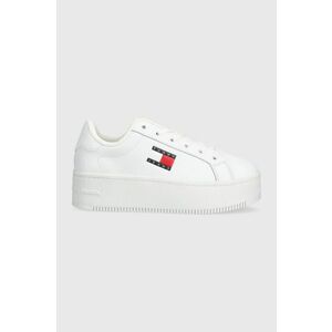 Tommy Jeans sneakers din piele TJW FLATFORM ESS culoarea alb, EN0EN02518 imagine