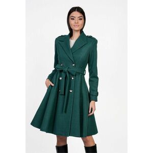 Palton Dy Fashion verde cu nasturi si cordon in talie imagine
