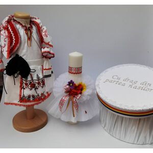 Set Traditional Botez - Costumas fetita Cutie pentru trusou Lumanare 3 imagine