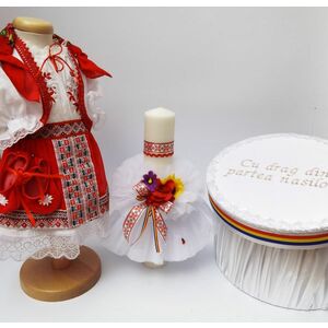 Set Traditional Botez - Costumas fetita Cutie pentru trusou Lumanare 4 imagine
