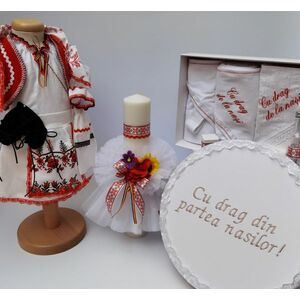 Set Traditional Botez - Costumas fetita Trusou Cutie pentru trusou Lumanare imagine