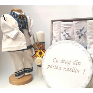 Set Traditional Botez - Costumas baietel Trusou Cutie pentru trusou Lumanare Albastru imagine