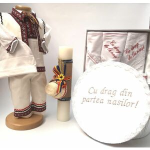 Set Traditional Botez Baiat - Costumas + Trusou + Cutie + Lumanare 5 imagine