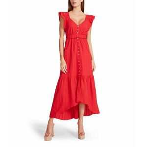Imbracaminte Femei Betsey Johnson Novelty Textured Cotton Ruffle Sleeve High-Low Midi True Red imagine