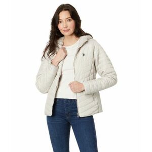 Incaltaminte Femei US POLO ASSN Chevron Quilted Moto Hooded Jacket with Rib Trim And Cozy Faux Fur Lining Winter Pearl imagine