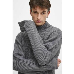 Medicine pulover din amestec de lana barbati, culoarea gri, călduros, cu guler imagine