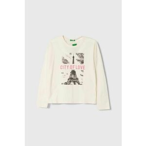 United Colors of Benetton longsleeve din bumbac pentru copii culoarea bej imagine