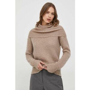 Sisley pulover din amestec de lana femei, culoarea bej, cu guler imagine
