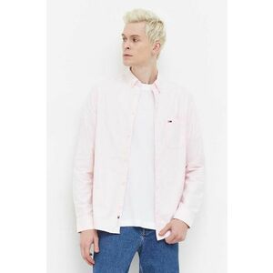 Tommy Jeans cămașă din bumbac bărbați, culoarea roz, cu guler button-down, regular DM0DM18335 imagine
