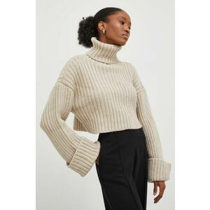 Answear Lab pulover femei, culoarea bej, călduros, cu guler imagine