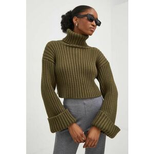 Answear Lab pulover femei, culoarea verde, călduros, cu guler imagine