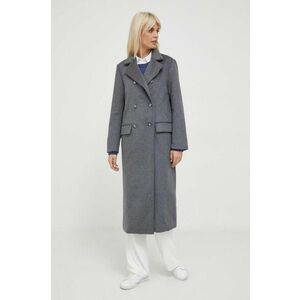 Pepe Jeans palton de lana Madison culoarea gri, de tranzitie, cu doua randuri de nasturi imagine