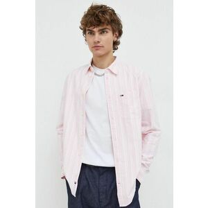 Tommy Jeans cămașă din bumbac bărbați, culoarea roz, cu guler clasic, regular DM0DM18336 imagine