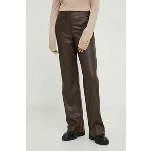 Answear Lab pantaloni femei, culoarea maro, evazati, high waist imagine