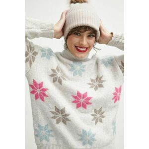 Medicine pulover din amestec de lana femei, culoarea bej, călduros, cu guler imagine