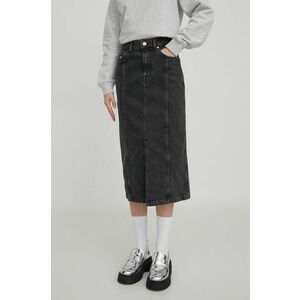 Tommy Jeans fustă din denim culoarea negru, midi, drept DW0DW17700 imagine