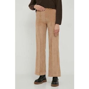 United Colors of Benetton pantaloni de catifea cord culoarea maro, lat, high waist imagine