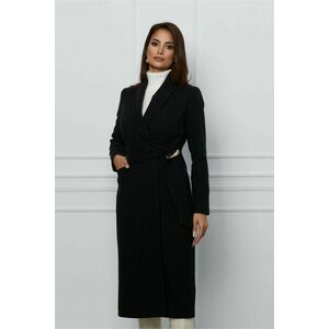 Palton Ginette negru elegant cu aplicatie in talie imagine