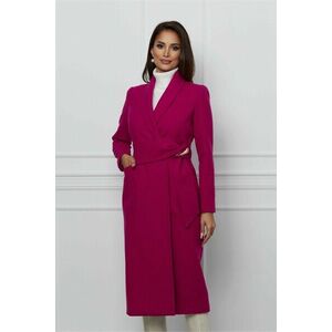 Palton Ginette fucsia elegant cu aplicatie in talie imagine