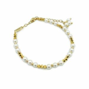 Bratara subtire perle si cristale mici alb si auriu, Corizmi, Sweet Pearl imagine
